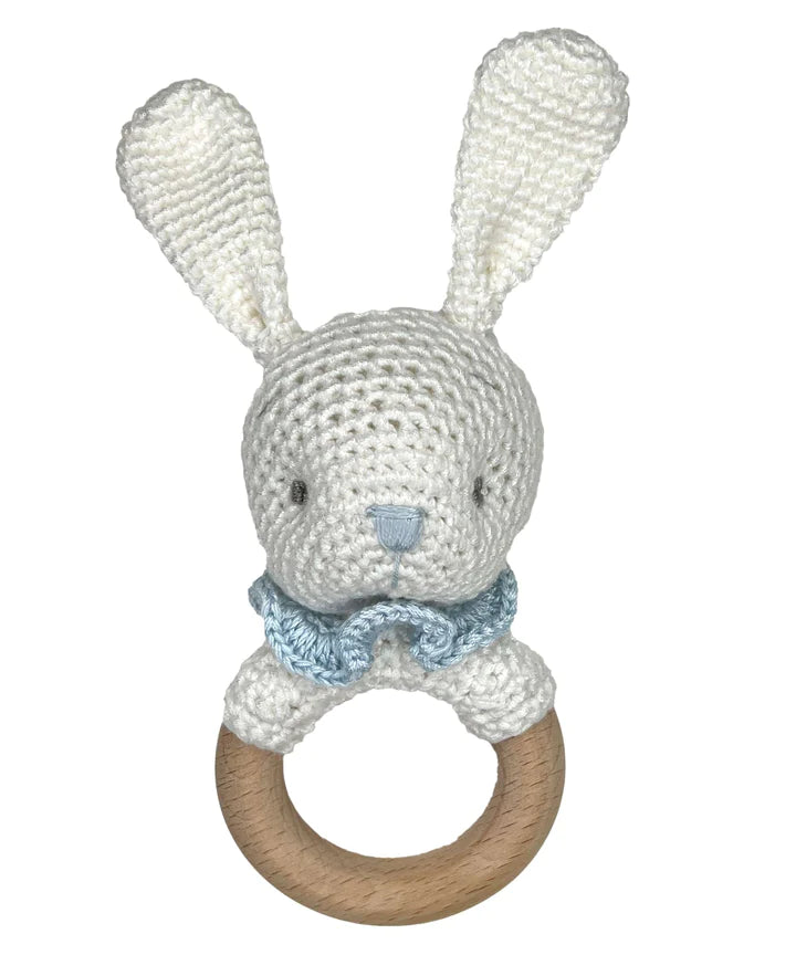 Organic Crochet Bunny Rattle - Blue