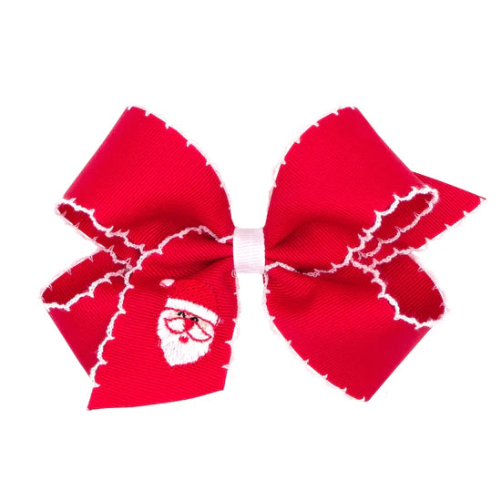 Girls Santa Embroidered Red Bow