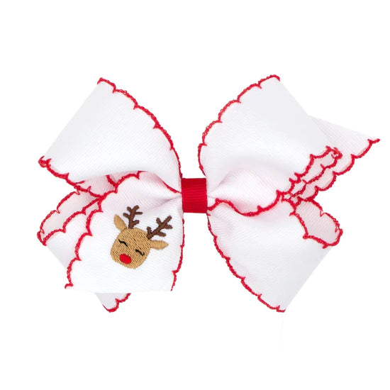 Girls Reindeer Embroidered Bow
