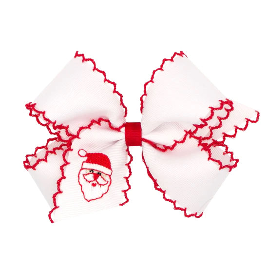 Girls Santa Embroidered White Bow