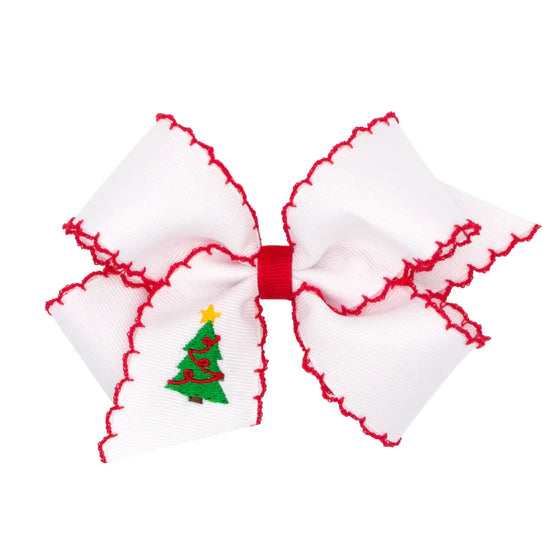Girls Christmas Tree Embroidered Bow